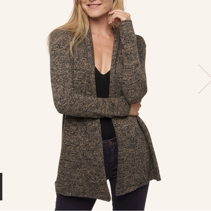 Eileen Fisher Brown Marled Wool Blend Open Cardigan Sweater Size Large